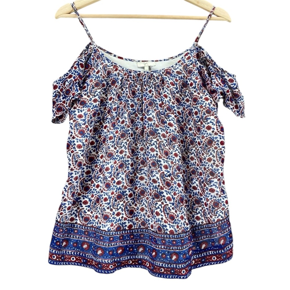 Joie Silk Multicolor Blue/Red Floral Cold Shoulder Blouse NWOT Size Extra Small